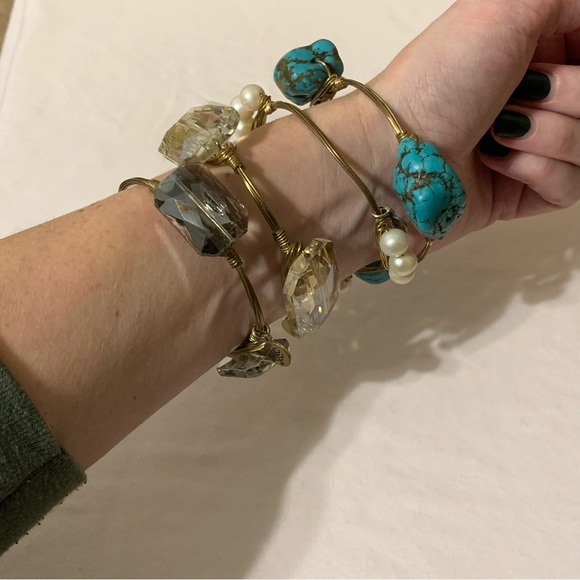 Bourbon and Boweties • gold bangle Smokey grey stones - Picture 2 of 7